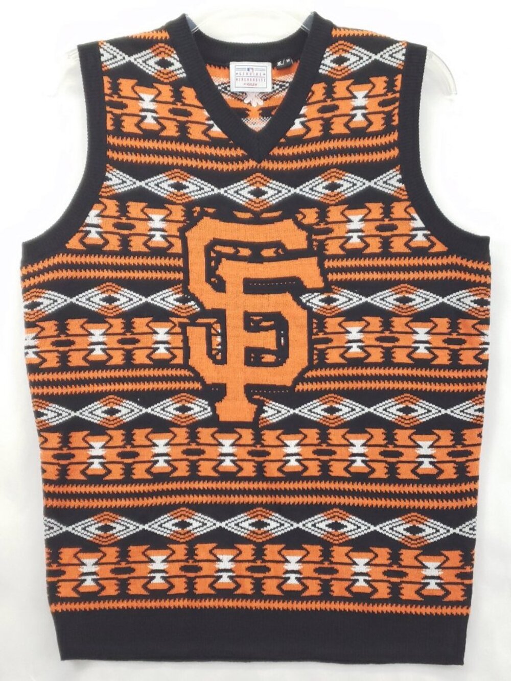 Klew San Francisco Giants Sweater Vest Mens Medium Orange Black V-Neck Pullover